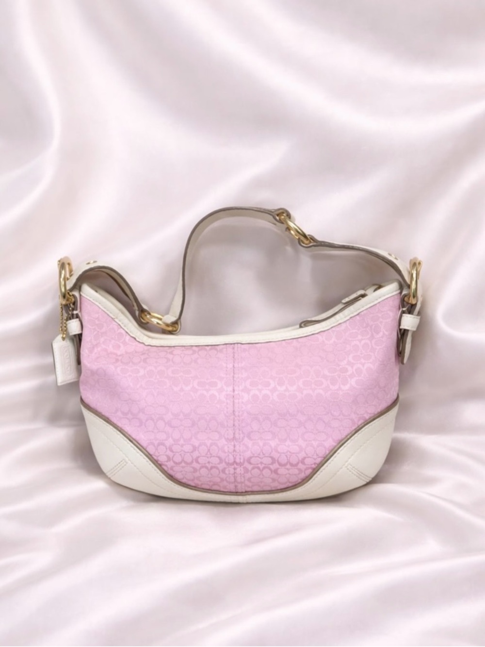 Coach Pink Jacquard Hobo with Cream Leather Trim